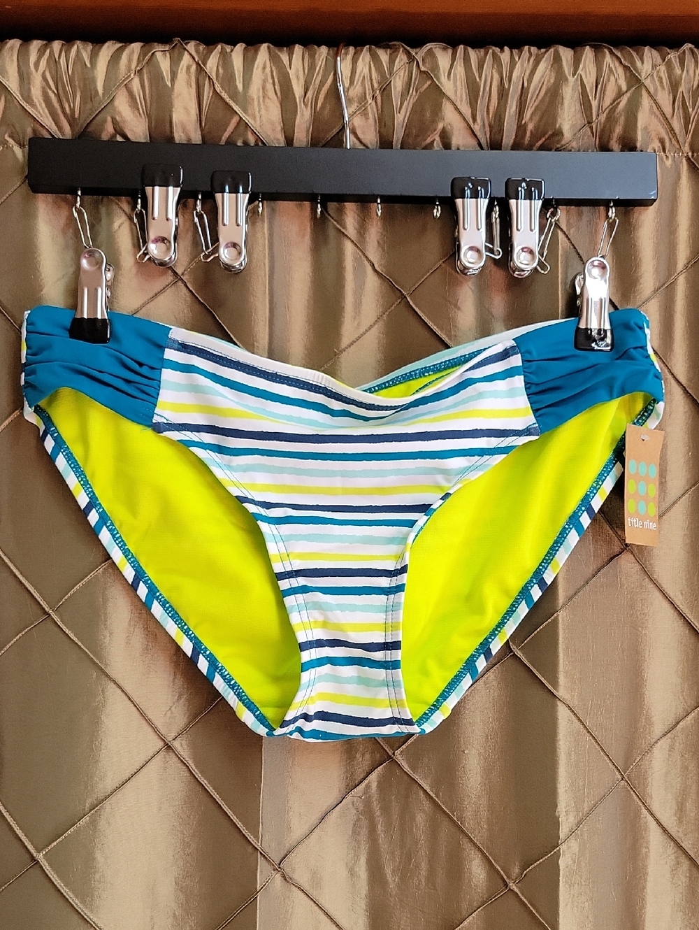 NWT- Title Nine Striped Bikini Bottom w/Ruched Sides